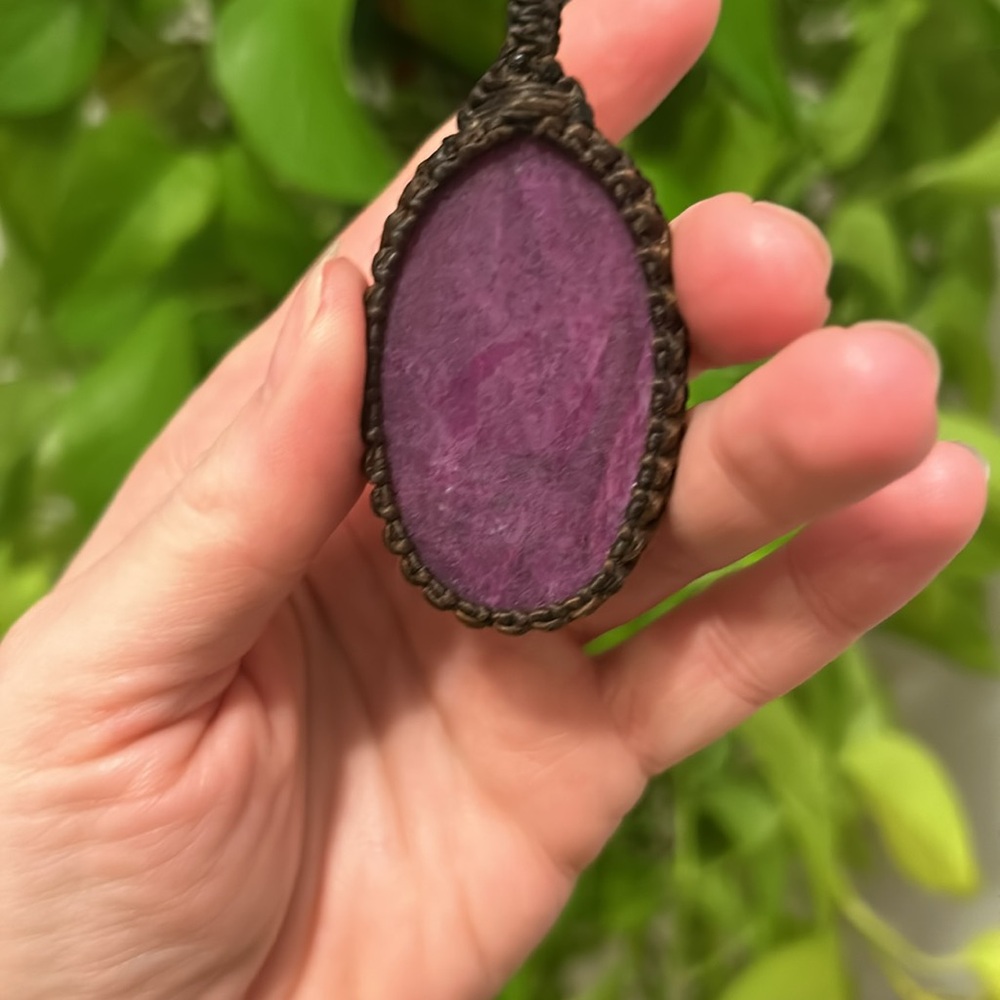 Hemp Wrap Raw Ruby Cabochon PENDANT - Picture 9 of 14